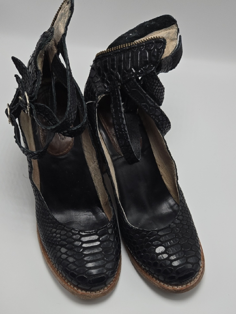 freebird Black Textured Ankle-Strap Heels